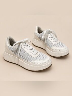 Dolce Vita Fay Platform Sneakers White Mesh Woven Lace Up Shoes 6.5 Coastal Chic